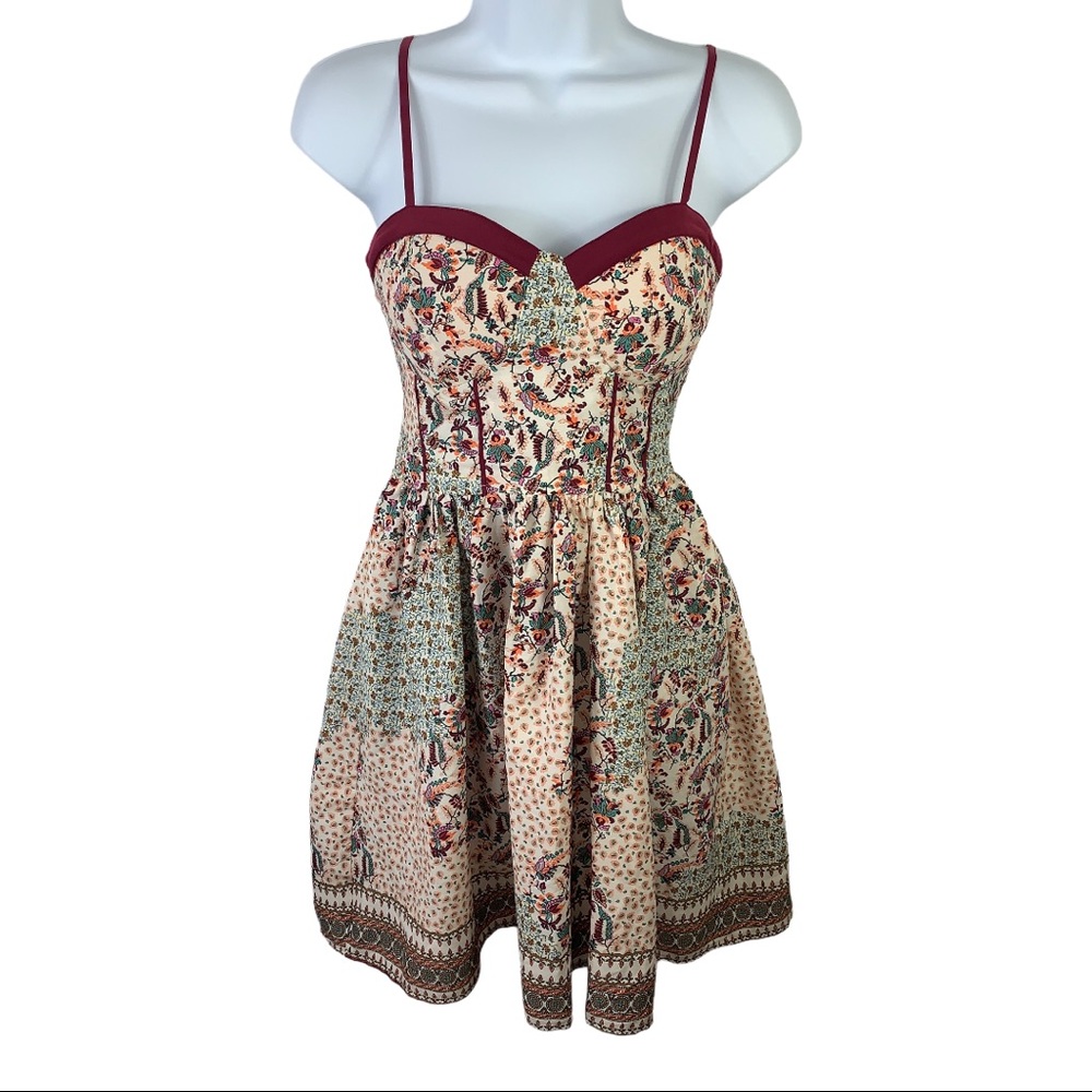 Band of Gypsies Floral Mini Dress - Red and Cream